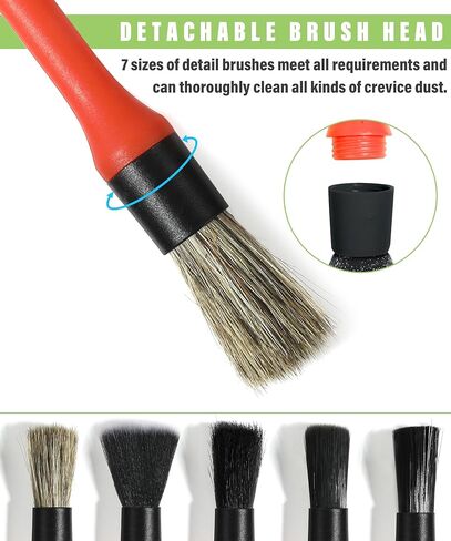 طقم 7 قطع ناعمة لتفصيل السيارة، 5 فرشاة لتفصيل شعر الخنزير، 1 فرشاة تنظيف داخلية للسيارة بتصميم قوس، 1 فرشاة تنفيس الهواء، مجموعة فرش تفصيل السيارة لوازم تنظيف لتنظيف السيارة من الداخل in Kuwait