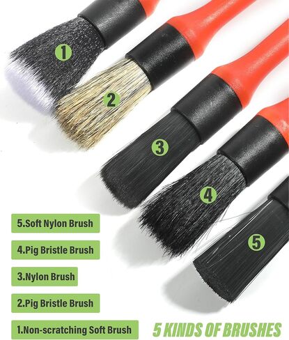 طقم 7 قطع ناعمة لتفصيل السيارة، 5 فرشاة لتفصيل شعر الخنزير، 1 فرشاة تنظيف داخلية للسيارة بتصميم قوس، 1 فرشاة تنفيس الهواء، مجموعة فرش تفصيل السيارة لوازم تنظيف لتنظيف السيارة من الداخل in Kuwait