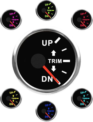 Boat Trim Gauge 0-190ohms UP-DN 7 Color Backlight Curved Glass, Boat Trim Balance Gauge Meter 52mm 2-1/6" for Yacht Boat Marine Black in Kuwait