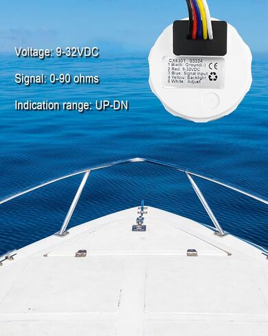 Boat Trim Gauge 0-190ohms UP-DN 7 Color Backlight Curved Glass, Boat Trim Balance Gauge Meter 52mm 2-1/6" for Yacht Boat Marine Black in Kuwait