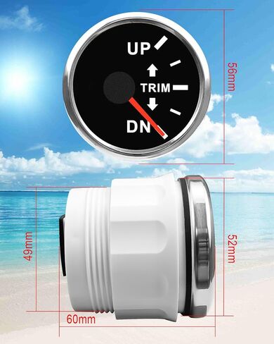 Boat Trim Gauge 0-190ohms UP-DN 7 Color Backlight Curved Glass, Boat Trim Balance Gauge Meter 52mm 2-1/6" for Yacht Boat Marine Black in Kuwait