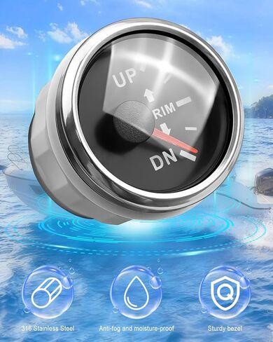 Boat Trim Gauge 0-190ohms UP-DN 7 Color Backlight Curved Glass, Boat Trim Balance Gauge Meter 52mm 2-1/6" for Yacht Boat Marine Black in Kuwait