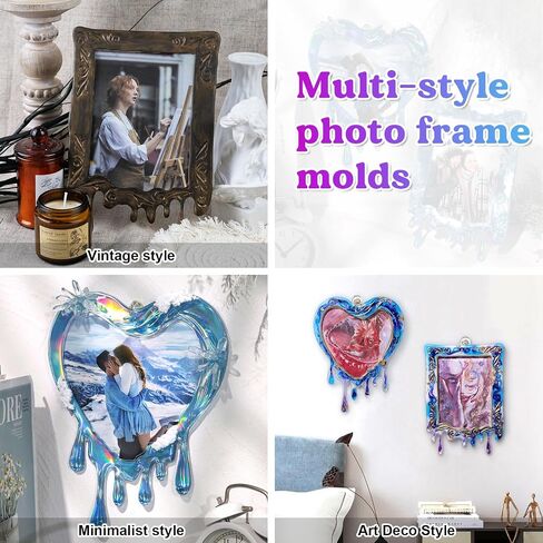 قوالب راتنج إطار الصورة من Let's RESIN، إطار صورة من الراتنج الذائب، قالب إيبوكسي على شكل قلب ومستطيل مع ملحقات معلقة، قوالب سيليكون كبيرة لمصنوعات الراتنج، عرض الحائط والطاولة in Saudi Arabia