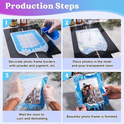 قوالب راتنج إطار الصورة من Let's RESIN، إطار صورة من الراتنج الذائب، قالب إيبوكسي على شكل قلب ومستطيل مع ملحقات معلقة، قوالب سيليكون كبيرة لمصنوعات الراتنج، عرض الحائط والطاولة in Saudi Arabia
