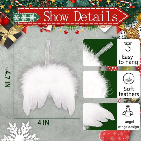 30 Pcs Angel Feather Wings Ornament-4.7 x 4 inch Handmade Exquisite Angel Wings Pendant White Mini Angel Wings Christmas Tree Hanging Decor for Xmas Holiday Wedding Prop Party Decorations in Saudi Arabia