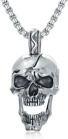 Skull Head Necklace 925 Sterling Silver/18K Gold Plated/Black Gothic Skull Jewelry for Men, with Stainless Steel Chain 22+2 Inch in Saudi Arabia