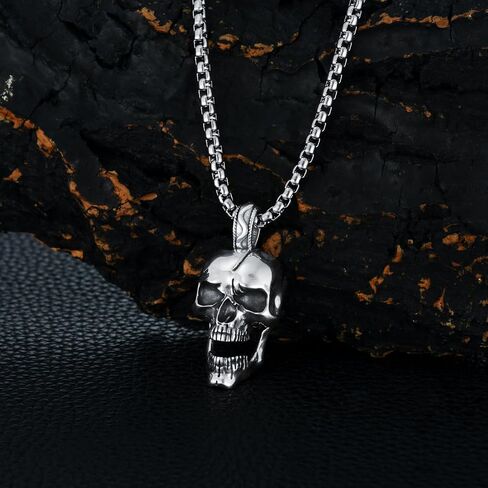 Skull Head Necklace 925 Sterling Silver/18K Gold Plated/Black Gothic Skull Jewelry for Men, with Stainless Steel Chain 22+2 Inch in Saudi Arabia