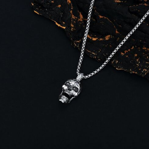 Skull Head Necklace 925 Sterling Silver/18K Gold Plated/Black Gothic Skull Jewelry for Men, with Stainless Steel Chain 22+2 Inch in Saudi Arabia