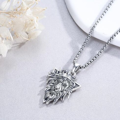 الأسد قلادة للرجال النساء 925 الفضة الاسترليني الأسد قلادة قلادة الأسد رئيس قلادة 3D الأسد الملك خمر الحيوان مجوهرات هدايا للرجال النساء الأب عيد الأم عيد ميلاد in Kuwait