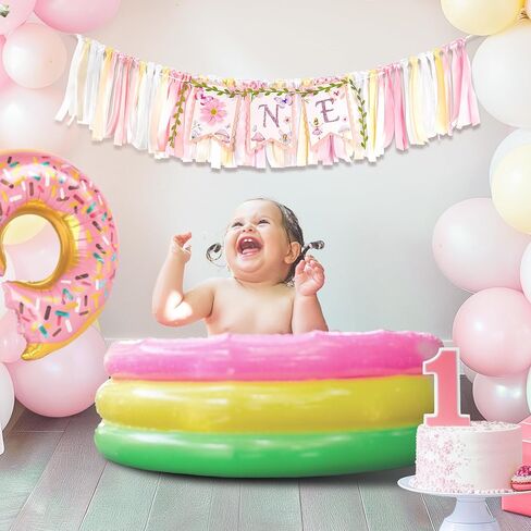 1st Birthday Highchair Banner Girl Floral and Butterfly Banner FairyFirst Birthday Party Decoration One Birthday Banner for Girls Sweet One Banner Photo Props Decor (Pink) in Saudi Arabia
