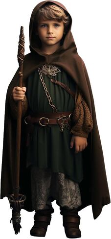 Green Renaissance Costume for Boys - Kids Medieval Cloak With Hood Halloween Ranger Wizard Elven Hooded Cape Robe in Saudi Arabia