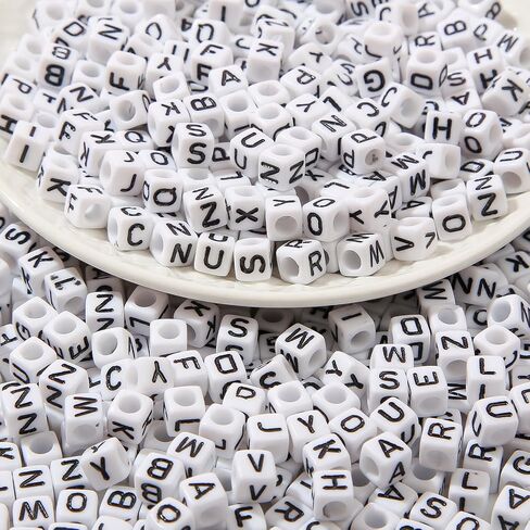 CYEENUT 1000pcs Cube Letter Beads Black Letter Beads 6x6mm Acrylic Alphabet Beads for Bracelets Making Keychain Jewelry DIY (Black&White) in Saudi Arabia