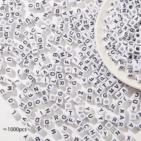 CYEENUT 1000pcs Cube Letter Beads Black Letter Beads 6x6mm Acrylic Alphabet Beads for Bracelets Making Keychain Jewelry DIY (Black&White) in Saudi Arabia