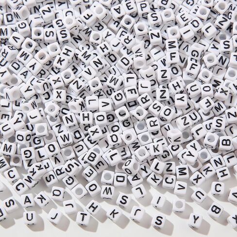 CYEENUT 1000pcs Cube Letter Beads Black Letter Beads 6x6mm Acrylic Alphabet Beads for Bracelets Making Keychain Jewelry DIY (Black&White) in Saudi Arabia