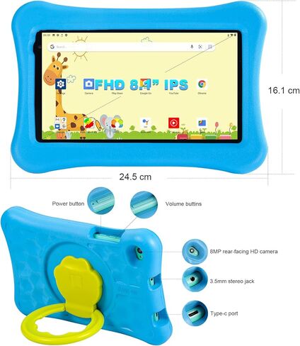 تابلت AWOW للأطفال مقاس 8 بوصات مضاد للضوء الأزرق KIDOZ مثبت مسبقًا بنظام Android 11 Go 2+32 جيجابايت لأجهزة الكمبيوتر اللوحية للأطفال مع حافظة مقاومة للأطفال قابلة للتعديل 2.4G WiFi 1280x800 لحماية العين HD عرض القلم النشط in Kuwait