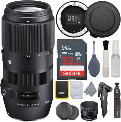 Sigma 100-400mm f/5-6.3 DG OS HSM Contemporary Lens for Canon EF Bundle with USB Dock, 32GB SD Card, and Photography Cleaning Kit (4 Items) in Saudi Arabia