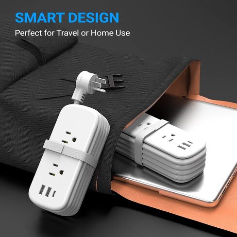 Power Strip with USB Ports, Unidapt Extension Cord Multiple Outlets, 4 ft Wrapped Around 2 Wall Outlets 3 1 C, No Surge Protector, Home Office Travel Cruise Must Have in Saudi Arabia