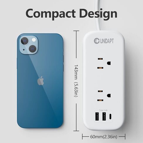 Power Strip with USB Ports, Unidapt Extension Cord Multiple Outlets, 4 ft Wrapped Around 2 Wall Outlets 3 1 C, No Surge Protector, Home Office Travel Cruise Must Have in Saudi Arabia