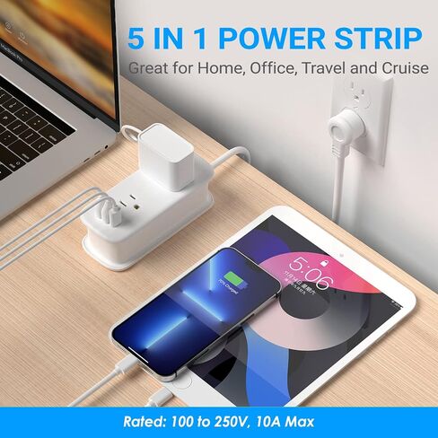Power Strip with USB Ports, Unidapt Extension Cord Multiple Outlets, 4 ft Wrapped Around 2 Wall Outlets 3 1 C, No Surge Protector, Home Office Travel Cruise Must Have in Saudi Arabia