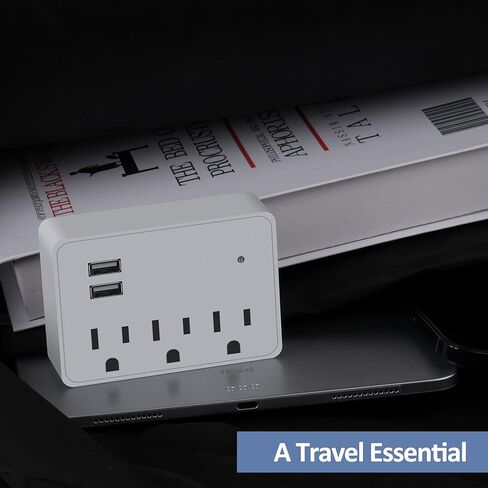 3 منافذ شريط طاقة 3 منافذ مع 2 منافذ USB، موسع متباعد لمنفذ حماية التيار الزائد، محول حائط مؤرض متعدد منافذ التوصيل، قابس مستقطب، صنبور مخرج، مدرج ETL، 125 فولت، 15 أمبير، بحد أقصى 1875 وات، أبيض in Kuwait