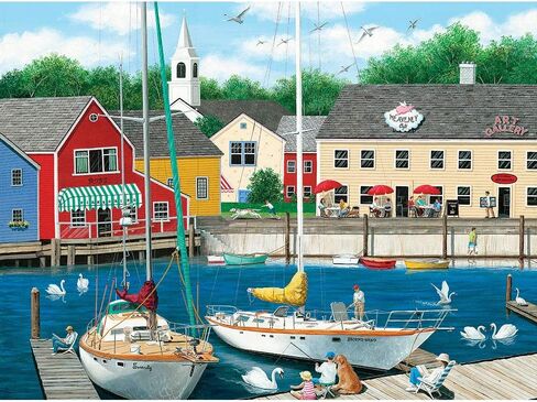 Bits and Pieces - 500 Piece Jigsaw Puzzle for Adults 18" x 24" - Swans Haven - 500 pc Boat Sea Town Cape Summer Jigsaw by Artist Wilfrido Limvalencia in Saudi Arabia