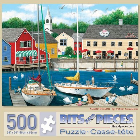 Bits and Pieces - 500 Piece Jigsaw Puzzle for Adults 18" x 24" - Swans Haven - 500 pc Boat Sea Town Cape Summer Jigsaw by Artist Wilfrido Limvalencia in Saudi Arabia