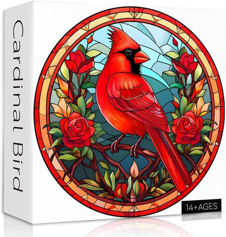 Stained Glass Puzzle Bird Puzzles for Adults 1000 Pieces, Round Cardinal Bird Flower Puzzle, Impossible Hard Challenging Puzzles for Adults, Colorful Stained Glass Jigsaw Puzzle as Wall Art Decor in Saudi Arabia