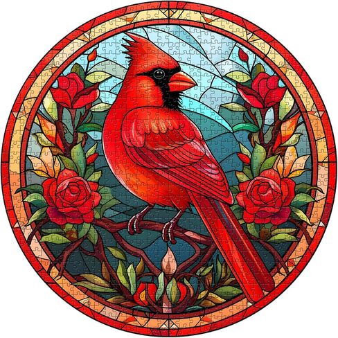 Stained Glass Puzzle Bird Puzzles for Adults 1000 Pieces, Round Cardinal Bird Flower Puzzle, Impossible Hard Challenging Puzzles for Adults, Colorful Stained Glass Jigsaw Puzzle as Wall Art Decor in Saudi Arabia