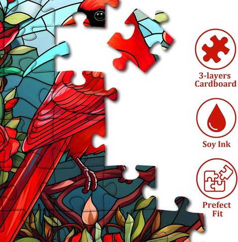 Stained Glass Puzzle Bird Puzzles for Adults 1000 Pieces, Round Cardinal Bird Flower Puzzle, Impossible Hard Challenging Puzzles for Adults, Colorful Stained Glass Jigsaw Puzzle as Wall Art Decor in Saudi Arabia