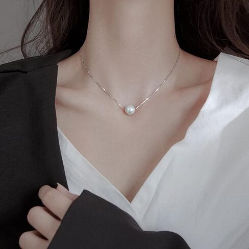 Sterling Silver Floating Single Pearl Choker Necklace Seashell Pearl Chokers Jewelry for Women in Saudi Arabia