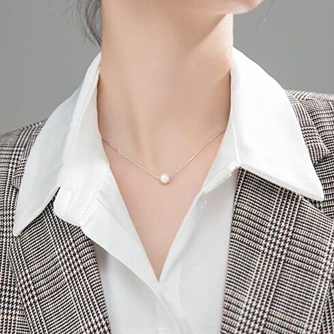 Sterling Silver Floating Single Pearl Choker Necklace Seashell Pearl Chokers Jewelry for Women in Saudi Arabia