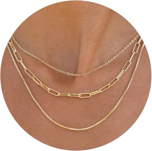 Gold Necklace, 14k Gold Plated Choker Layered Dainty Necklace Ppaerclip Snake Cuban Figaro Link Chain in Saudi Arabia