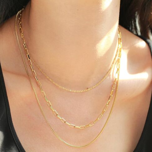 Gold Necklace, 14k Gold Plated Choker Layered Dainty Necklace Ppaerclip Snake Cuban Figaro Link Chain in Saudi Arabia