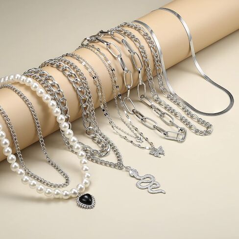 Sanfenly 9 قطع ذهبية الطبقات سلسلة قلادة مجموعة متعددة الطبقات قفل عملة فراشة ثعبان القمر القلب قلادة قلادة مكتنزة ربط قلادة قلادة للنساء في سن المراهقة الفتيات المجوهرات in Kuwait