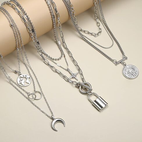 Sanfenly 9 قطع ذهبية الطبقات سلسلة قلادة مجموعة متعددة الطبقات قفل عملة فراشة ثعبان القمر القلب قلادة قلادة مكتنزة ربط قلادة قلادة للنساء في سن المراهقة الفتيات المجوهرات in Kuwait