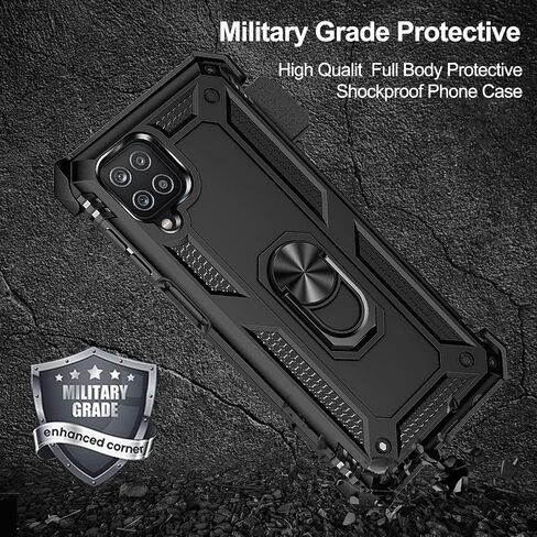 for Galaxy A12 Case, Samsung A12 Case with Belt Clip Holster Ring Holder, Military Grade Protection Cover[Fit for Magnetic Car Mount] Shockproof Case for A12 (Black) in Saudi Arabia
