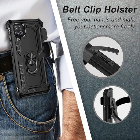 for Galaxy A12 Case, Samsung A12 Case with Belt Clip Holster Ring Holder, Military Grade Protection Cover[Fit for Magnetic Car Mount] Shockproof Case for A12 (Black) in Saudi Arabia