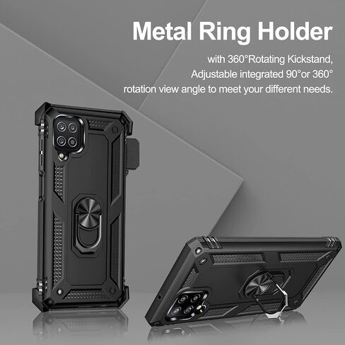 for Galaxy A12 Case, Samsung A12 Case with Belt Clip Holster Ring Holder, Military Grade Protection Cover[Fit for Magnetic Car Mount] Shockproof Case for A12 (Black) in Saudi Arabia