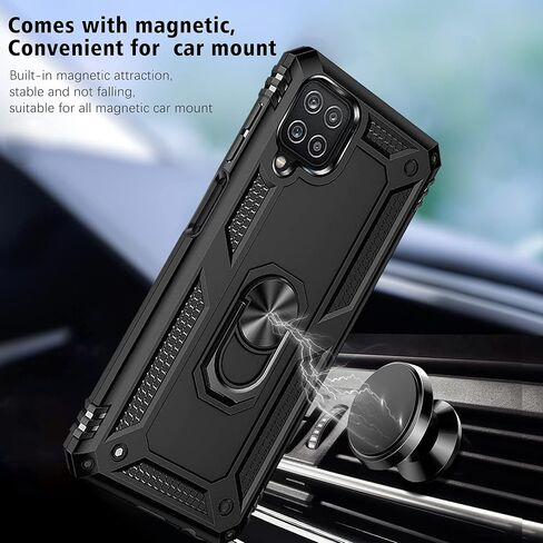 for Galaxy A12 Case, Samsung A12 Case with Belt Clip Holster Ring Holder, Military Grade Protection Cover[Fit for Magnetic Car Mount] Shockproof Case for A12 (Black) in Saudi Arabia