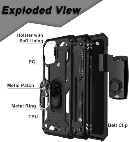 for Galaxy A12 Case, Samsung A12 Case with Belt Clip Holster Ring Holder, Military Grade Protection Cover[Fit for Magnetic Car Mount] Shockproof Case for A12 (Black) in Saudi Arabia