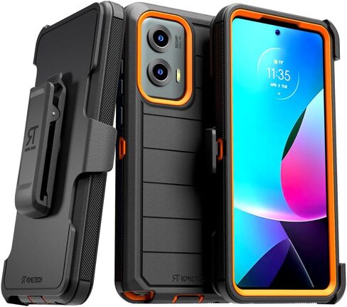 حافظة لهاتف Moto G Stylus 5G (2024) مزودة بمشبك حزام ومسند، حافظة هاتف واقية مزدوجة الطبقات مقاومة للصدمات بدون شاشة لهاتف Moto G Stylus 5G - أسود وبرتقالي in Saudi Arabia