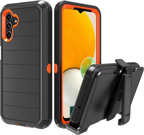 Designed for Samsung Galaxy A13 5G Case with Belt Clip & Kickstand, Full-Body Triple Layers Rugged Case with Screen Protector for Samsung Galaxy A13 5G 6.5 inch Phone (Black+Orange) in Saudi Arabia
