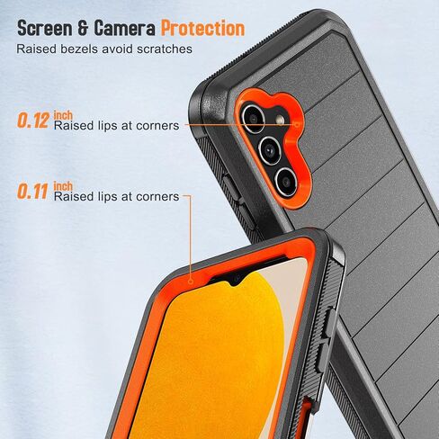 Designed for Samsung Galaxy A13 5G Case with Belt Clip & Kickstand, Full-Body Triple Layers Rugged Case with Screen Protector for Samsung Galaxy A13 5G 6.5 inch Phone (Black+Orange) in Saudi Arabia