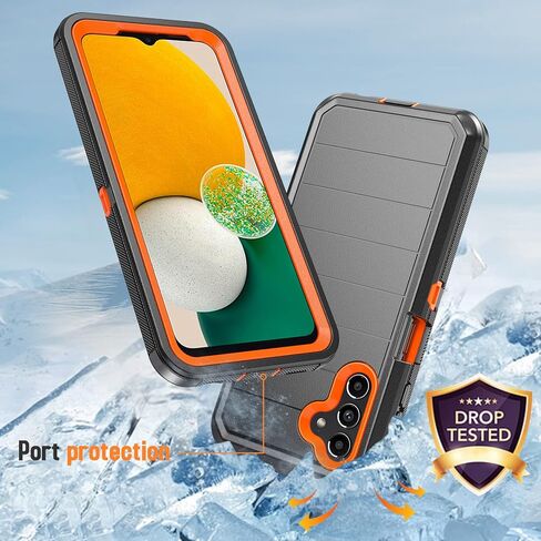Designed for Samsung Galaxy A13 5G Case with Belt Clip & Kickstand, Full-Body Triple Layers Rugged Case with Screen Protector for Samsung Galaxy A13 5G 6.5 inch Phone (Black+Orange) in Saudi Arabia