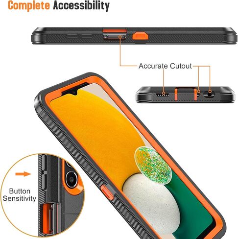 Designed for Samsung Galaxy A13 5G Case with Belt Clip & Kickstand, Full-Body Triple Layers Rugged Case with Screen Protector for Samsung Galaxy A13 5G 6.5 inch Phone (Black+Orange) in Saudi Arabia