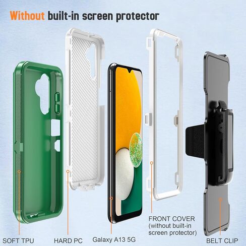 Designed for Samsung Galaxy A13 5G Case with Belt Clip & Kickstand, Full-Body Triple Layers Rugged Case with Screen Protector for Samsung Galaxy A13 5G 6.5 inch Phone (Black+Orange) in Saudi Arabia