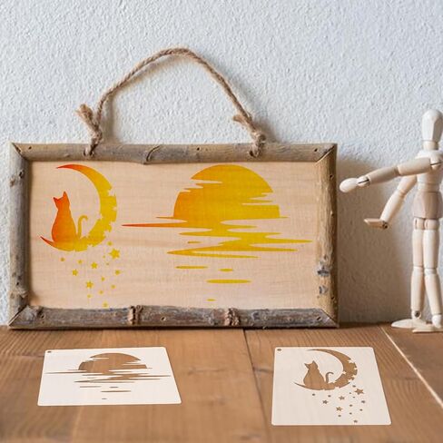 Sun Moon Stencils for Painting on Wood Wall Crafts Reusable Clound Moon Sunrise Cat Stencil Art Paint on Wall Canvas Pattern Paint Stencils for Card Making Fabric Shirt Furniture (12 Sun-2) in Saudi Arabia
