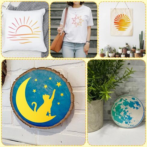 Sun Moon Stencils for Painting on Wood Wall Crafts Reusable Clound Moon Sunrise Cat Stencil Art Paint on Wall Canvas Pattern Paint Stencils for Card Making Fabric Shirt Furniture (12 Sun-2) in Saudi Arabia