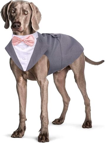 ROZKITCH Dog Costume, Dog Tuxedo Costume with Collar Bandana Bow Tie Set for Wedding, Pet Tuxedo Suit for Large Dog, Formal Party Shirt Halloween Birthday Cosplay Elegant Dog Apparel Gray in Saudi Arabia