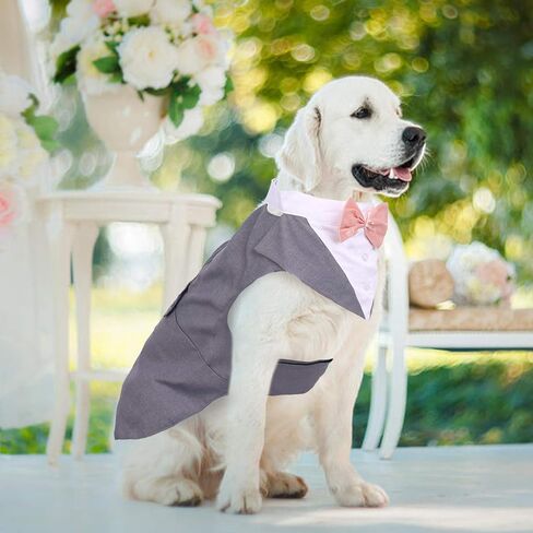 ROZKITCH Dog Costume, Dog Tuxedo Costume with Collar Bandana Bow Tie Set for Wedding, Pet Tuxedo Suit for Large Dog, Formal Party Shirt Halloween Birthday Cosplay Elegant Dog Apparel Gray in Saudi Arabia